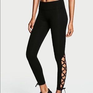 VSX Sport | Lace Tie Up Side Ankle Hi Rise Yoga Pants Leggings Black